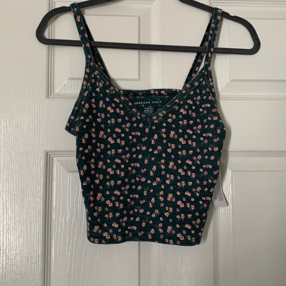 American eagle tank top. Green with pink flowers. Size medium
